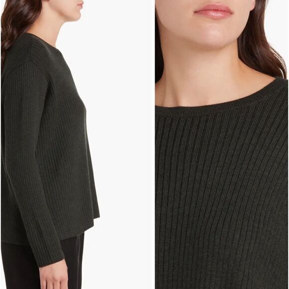 NWT Eileen Fisher Rib Crewneck Merino Wool Sweater in Ivy Size 1X - Picture 1 of 8